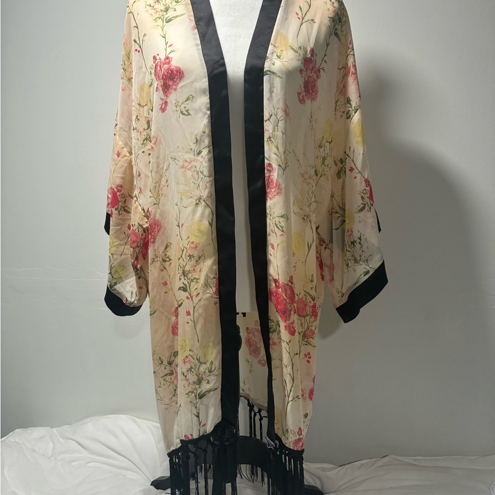 Forever 21 Floral Kimono with Dark Trim